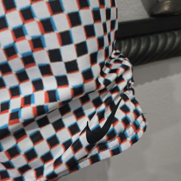 Nike Men's Graphic Checkered Swim Shorts - Black, White, and Blue - Picture 3 of 8